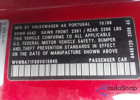 2009 Volkswagen Eos Komfort из США, поврежденный, VIN WVWBA71F89V015945